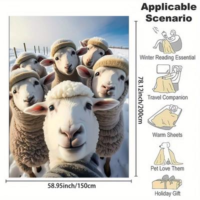 TEMU Adorable Animals In The Snow Cute Sheep Pattern Printed Lunch Office Small Throw Blanket Home Blanket Gift For Image