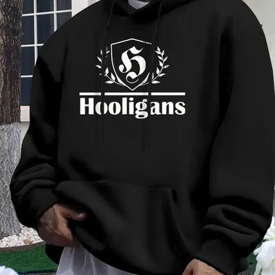 TEMU Men's Casual Hoodie - Pullover With Logo, Stretchy & Comfortable For All , Fans Aged 18-40, Hooded Sweatshir Image