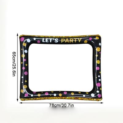 TEMU [event Essential] Inflatable Party Photo Frame - Black And Golden, Pvc Selfie Booth Prop For Birthdays, Anniversaries, Weddings, New Year's Celebrations Image