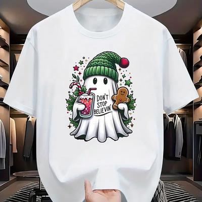 TEMU Men's Breathable & Soft Christmas Print T-shirt - Casual Summer Tee With Crew Neck, Outdoor Activities & Image