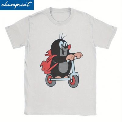 TEMU Cool The Little Mole Bike T-shirts Men Women's Round Collar Pure Cotton T Shirts Cartoon Tee Shirt New Clothes Image