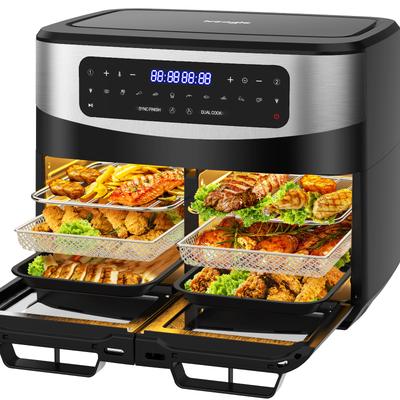 TEMU Iceagle Hot Air Fryer Double Chamber Airfryer 12l - Xxl Hot Air Fryer With Viewing Window, Led Touchscreen, 2 Compartments, 10 Programs, Sync Finish & Dual Cook, Dehydrator Function, 2600w Image