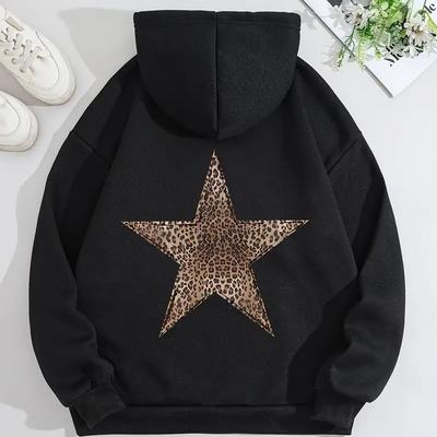 TEMU Leopard Hoodie, Drawstring Casual Hooded Sweatshirt For Winter & Fall, Women's Clothing Image