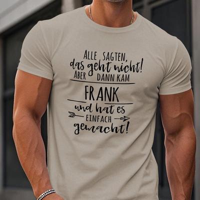 TEMU Men's German Name Frank Graphic T-shirt - Casual Crew Neck, Short Sleeve, Summer Top With Unique , Beige, Lightweight Polyester Blend, Casual Attire, Versatile Clothing | | Smooth Texture Image