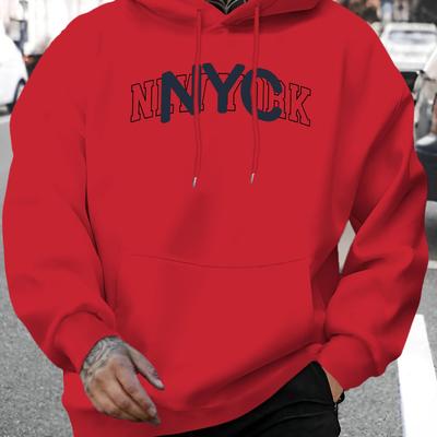 TEMU New Letter Print Men's Hoodie - Casual Pullover With Drawstring, Comfortable & Long Sleeve Sweatshirt For Fall/winter Image