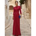 Elegantes A-Linien- Kleid mit Rundhals langen Ärmeln Abendkleid für formelle Hochzeitsgäste gerafftes bodenlanges Kleid abnehmbarer dehnbarem Krepp