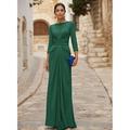 Elegantes A-Linien- Kleid mit Rundhals langen Ärmeln Abendkleid für formelle Hochzeitsgäste gerafftes bodenlanges Kleid abnehmbarer dehnbarem Krepp