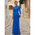 Elegantes A-Linien- Kleid mit Rundhals langen Ärmeln Abendkleid für formelle Hochzeitsgäste gerafftes bodenlanges Kleid abnehmbarer dehnbarem Krepp