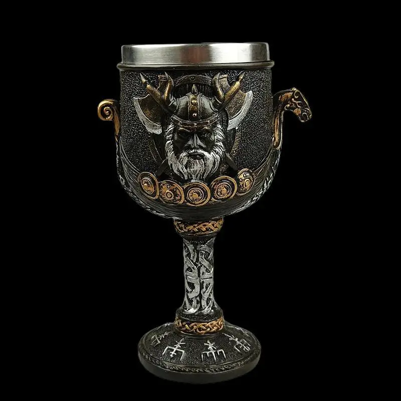 1 Stück mittelalterliche Retro nordische Mythologie Wikinger Göttin Edelstahl Harz hochfüße Tasse Wikinger Piratenbar Bierbecher Image