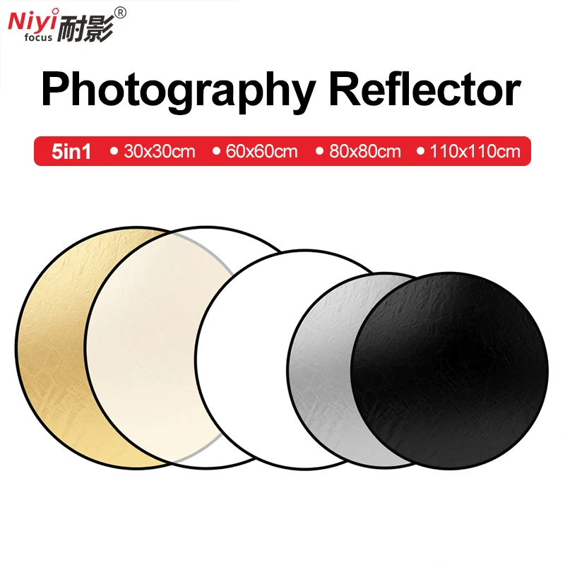5in1 runder Fotografie-Reflektor Silber Gold durchscheinend schwarz weiß Reflektorhalter Reflexion 30 cm 60 cm 80 cm 110 cm Licht Image