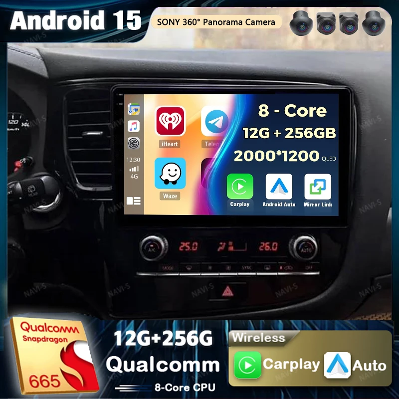 Android 15 Carplay Auto Radio Für Mitsubishi Outlander 3 III GF0W GG0W 2018 - 2022 Multimedia Video Player Navigation GPS stereo Image