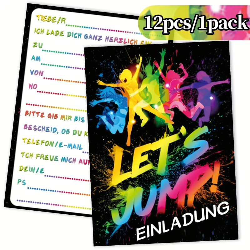 12 Stück Jump Party Einladungskarte Kindergeburtstagsthema Einladung – Jump PartyDie Karte ist eine Trampolin-Einladung Geburtstags-Inv Image