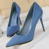 Frauen 9 cm High Heels Tägliche Party Bunte Wildleder Pumps Weibliche Scarpins Stiletto Abend Bankett Rot Gelb Schuhe Plus Größe 34-43