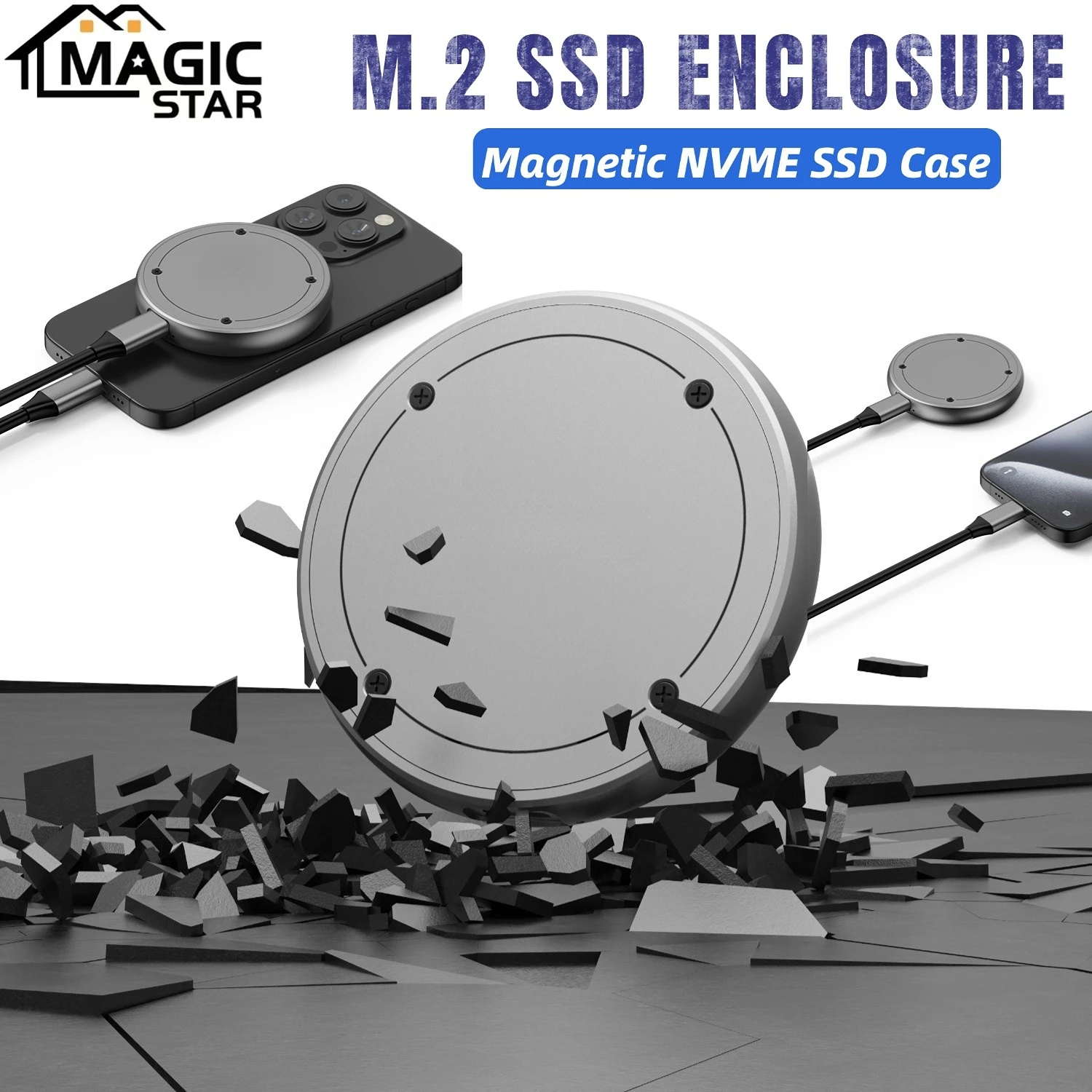 Magnetisches externes Festplattengehäuse M.2 2230 2242 NVMe-Handy, 10 Gbit/s SSD-Gehäuse, Typ-C-Schnittstelle, USB 3.1, für Tablets Image