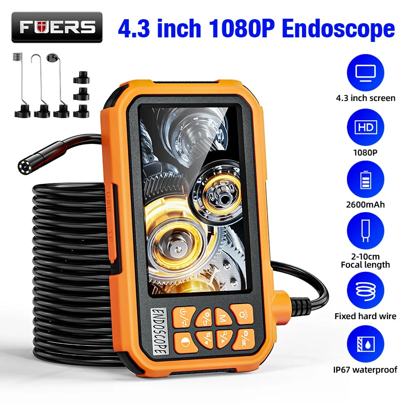 FUERS 4,3-Zoll-visuelle Endoskop-Industrie-Endoskopkamera HD1080P IP67 Wasserdichtes 8-LED-Lichtinspektionsendoskop Image