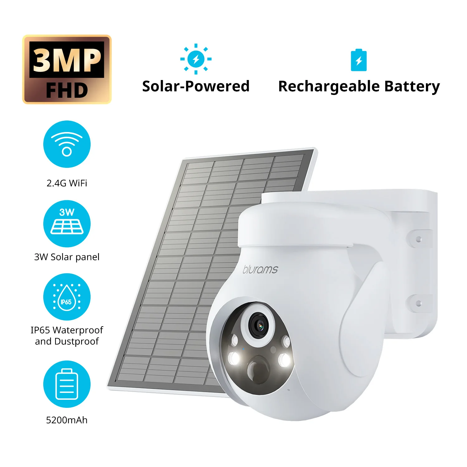 Blurams 2K 2,4G Wi-Fi Heimsicherheitskamera für den Außenbereich, 360° ° PTZ-Kamera draußen mit Bewegungsverfolgung, Farbnachtsicht, 2-Wege-Gespräch Image