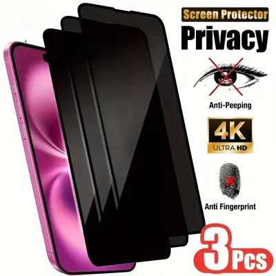3 Stück Full Cover Privacy Displayschutzfolie für iPhone 16 15 13 Pro Max 16e 15 Plus gehärtetes