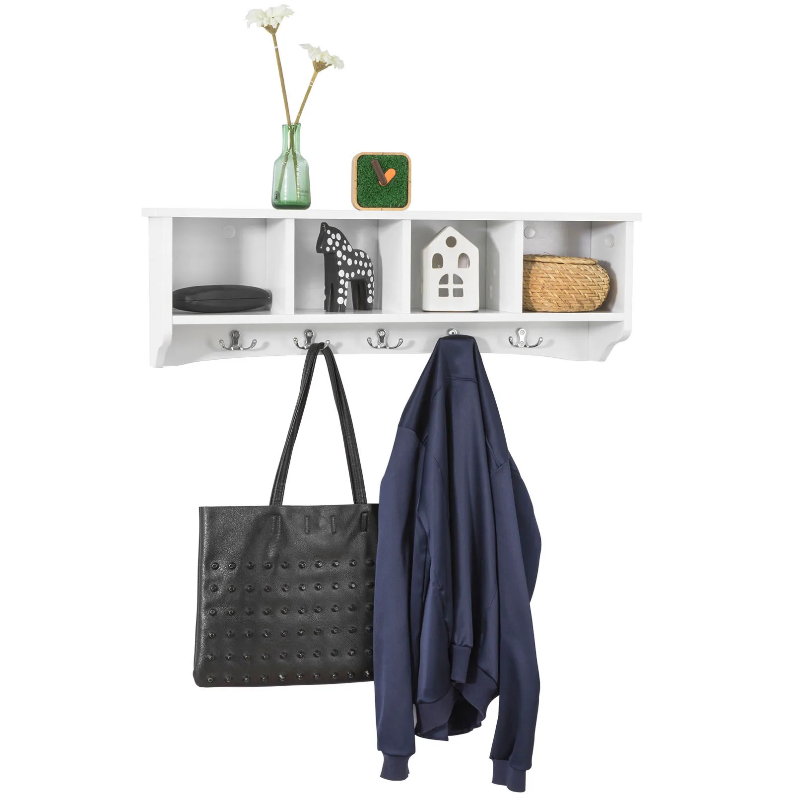 SoBuy FRG48-L Wandgarderobe Hängeregal Badezimmerschrank mit 5 Haken Wandhaken B 72cm