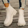 Neue Herbst Winter Chelsea Stiefel Frauen Plattform Braun Schwarz Beige Weiß Stiefeletten Für Frauen Pelz Kurze Chunky Punk Gothic Schuhe