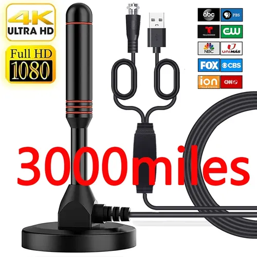Antenne TV numérique HD amplifiée, longue portée, intérieur, extérieur, prise en charge 4K, 8K, 2024 p, Fire TV Stick, HDTV, 1080