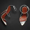 Silber Metallic Leder geflecht Geflecht Riemchens andalen Metall spitzen Zehen Stiletto High Heels Kette Sandalen große Größe 47 Party Schuhe