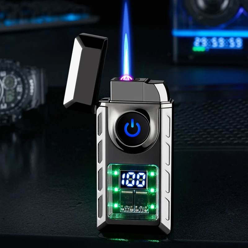 Heiße Verkäufe Neue Elektronische Puls Zigarette Leichter Gas und Elektrische Digital Display Doppel Arc Winddicht Butan Gas Feuerzeug Image