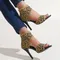 Flyweave High Heel Fish Mouth Sandals Women's Leopard Print Pointed Toe Open Toe Sexy Plus Size Fashion Shoes