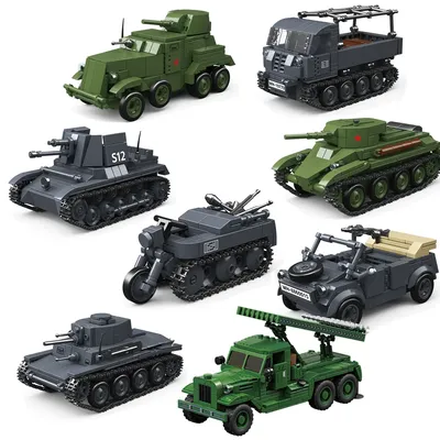 2. Weltkrieg WW2 Armee Militär Soldaten SWAT 38T-A Licht Tank Halbspur Motorrad Bausteine Ziegel Kinderspielzeug Geschenk Image