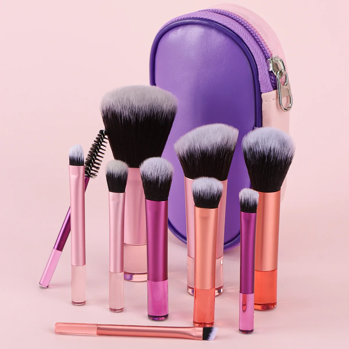 Neues 10-teiliges Mini-Make-up-Pinsel-Set für Anfänger, reisefreundliche Kosmetikpinsel mit Kristallgriff und Beutel (Auge, Foundation-Pinsel) Image