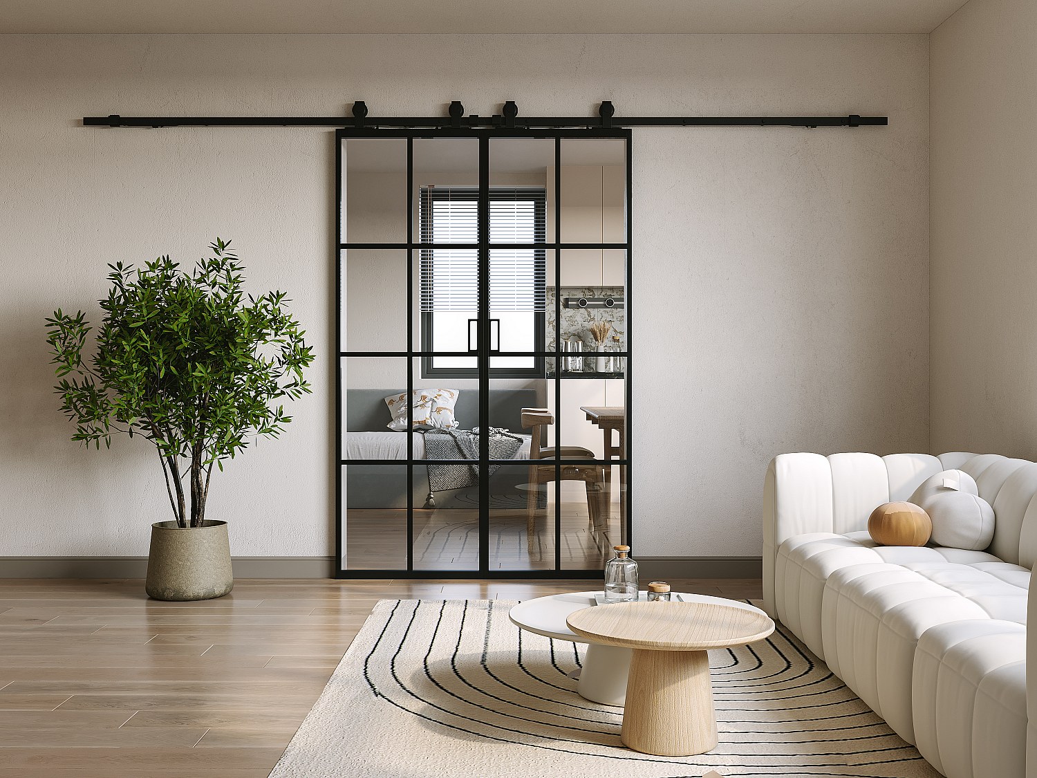 Porte scorrevole doppia esterno muro 2 x H205 x L83 cm Alluminio e Vetro temperato - WILDEN II