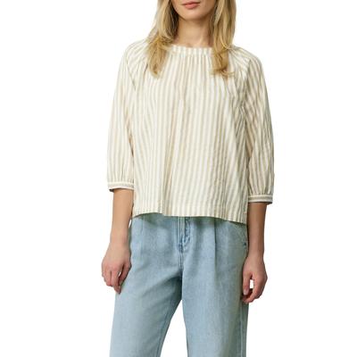 Schlupfbluse S.OLIVER, Damen, Gr. 36, beige stripe, Web, Obermaterial: 50% Baumwolle, 50% Viskose, gestreift, casual, regular fit taillenbedeckt, U-Boot-Ausschnitt, 3/4-Ärmel Manschette, Blusen, mit Streifen-Muster und großer Schleife am Rücken Image