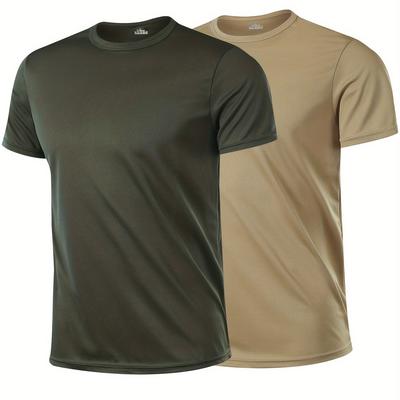 TEMU 2pcs Men's Crew Neck T-shirt For Summer, Men's Soft Short Sleeve Top, Stylish For Casual Wear Image