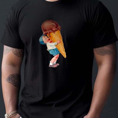TEMU Graphic T-shirts Eating Ice Cream Print, Tees For Men, Casual Short Sleeve Summer Tops Image