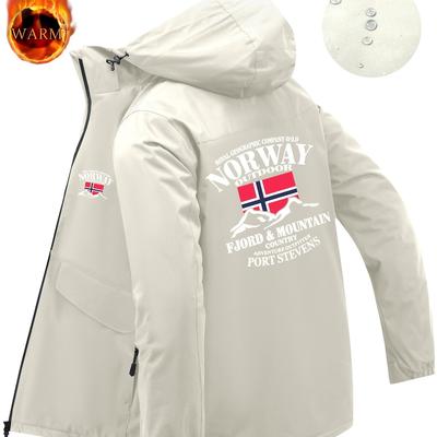 TEMU Men' Hooded Jacket With Geometric Print - Casual Outdoor Windbreaker, Machine Washable Image