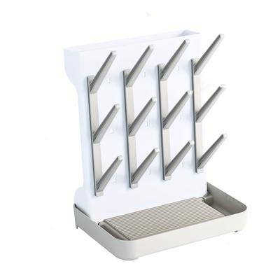 TEMU Multi-functional Polypropylene Bottle Drying Rack | Space-saving Kitchen Organizer For Bottles & Cups | Includes Drainage System, Drip Tray & Utensil Holder | Neutral Gray | Ideal For Home Use Image