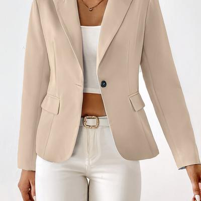 TEMU Women' Pink Fashion Blazer - Chic Straight-cut Jacket With Single Button Closure, Polyester, Versatile For All , Casual Or Office Wear Image