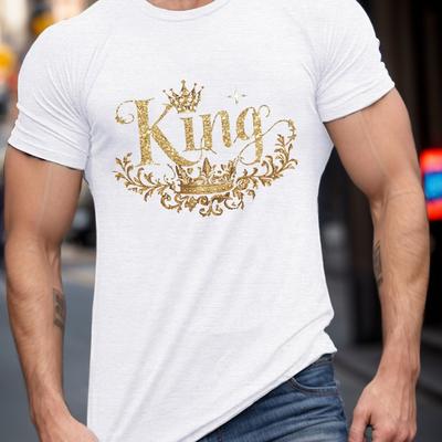 TEMU Golden Glittery Print Tee Shirt, Tees For Men, Casual Short Sleeve T-shirt For Summer, Golden Image