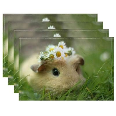 TEMU 4-pack Guinea Pig Table Mats, 12x18 Inch, Single-sided Linen Placemats, Rectangular, Machine Washable, For Indoor & Outdoor Dining, Dildre-1769 Image
