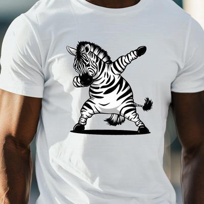 TEMU Zebra In Dab Dance Print, Men's Round Crew Neck Short Sleeve Tee, Casual T-shirtcasual Comfy Lightweight Top For Summer Image
