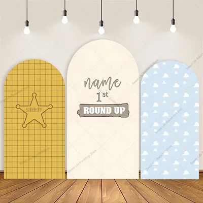 Custom Baby Name Double-Sided Arch Backdrop Cover Personalized Anime Style Cowboy Birthday Photography Background