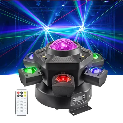 6 Arms DJ Party Light 120W Bee Eye LED Moving Head Disco Ball Light RGBW Remote DMX Beam Strobe