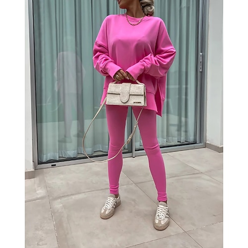 Damen Trainingsanzug Sport Leggings Pullover Spitze Reißverschlusstasche Einfarbig Kombination Herbst Magenta Schwarz Fitnessstudio Athlässigkeit Laufen Thermowarm Winddicht Langarm Sport Image