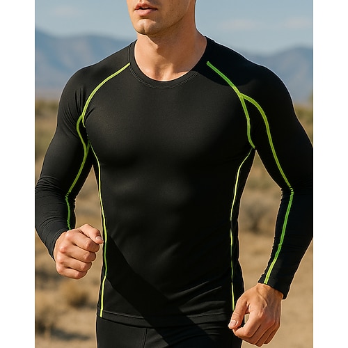 Herren Farbblock Tarnung Laufoberteil Laufshirt Herbst Patchwork Langarm Straße Athleisure Schnelltrocknend Leicht Atmungsaktiv Tennis Golfspiel Laufen Schwarz-rot Dunkelmarine SchwarzGrau Image