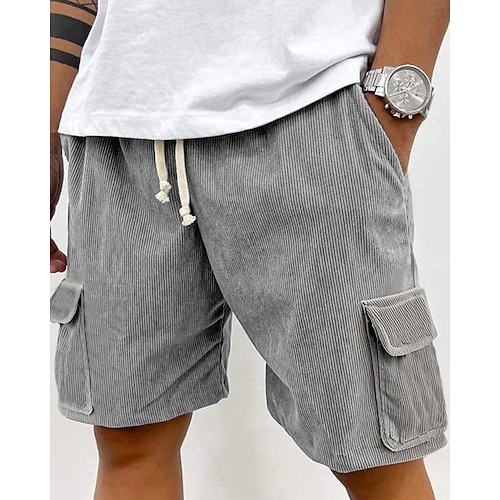 Herren Cargo-Shorts Shorts Sommershorts Cordshorts Kordelzug Elastischer Bund Mehrere Taschen Einfach Komfort tragbar Knielang Outdoor Sport Täglich Mode Lässig Schwarz Hellgrün Image
