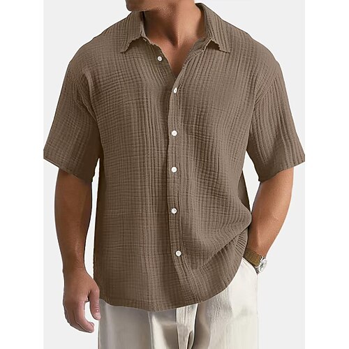 Herren Hemd Sommerhemd Strandbekleidung Seersucker-Shirt Einfarbig Urlaub Straße Schwarz Weiß Wein Marineblau Kurzarm Hemdkragen Sommer Frühling Bekleidung Tasche Image