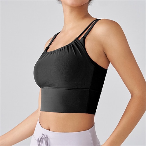 Damen Einfarbig Tennis-BH Sport-BH Netz Stoßfest Feuchtigkeitsableitend Atmungsaktiv Tennis Golfspiel Pickleball Spaghettiträger Schwarz Weiß Rosa Tennisbekleidung Image