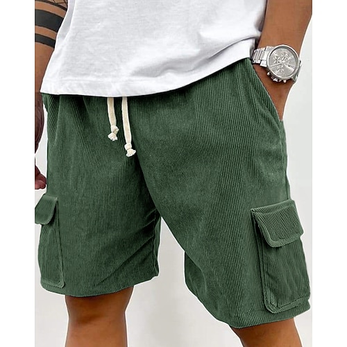 Herren Cargo-Shorts Shorts Sommershorts Cordshorts Kordelzug Elastischer Bund Mehrere Taschen Einfach Komfort tragbar Knielang Outdoor Sport Täglich Mode Lässig Schwarz Hellgrün Image