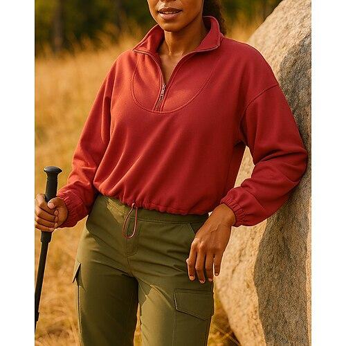 Damen Pullover Wanderjacke Sportjacke Außen Elastisch Wanderoutfits Wanderbekleidung Herbst Kapuzensweatshirt Baumwolle Tennis Golfspiel Laufen Einfarbig Violett Marineblau Burgund