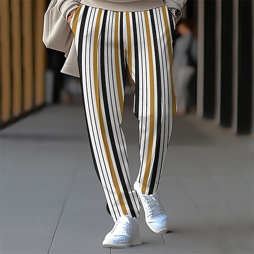 Herren Sporthose Jogginghose Hose Tasche Kordelzug Elastischer Bund Gestreift Komfort Sport im Freien Täglich Mode Lässig Schwarz / Weiß Schwarz Mikroelastisch Image