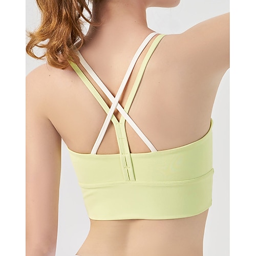 Damen Patchwork Tennis-BH Ärmellos Rückenfrei Stoßfest Feuchtigkeitsableitend Atmungsaktiv Tennis Golfspiel Joggen U-Ausschnitt Y Rücken Überkreuzter Rücken Weiß Rosa Leicht Grün Tennisbekleidung Image